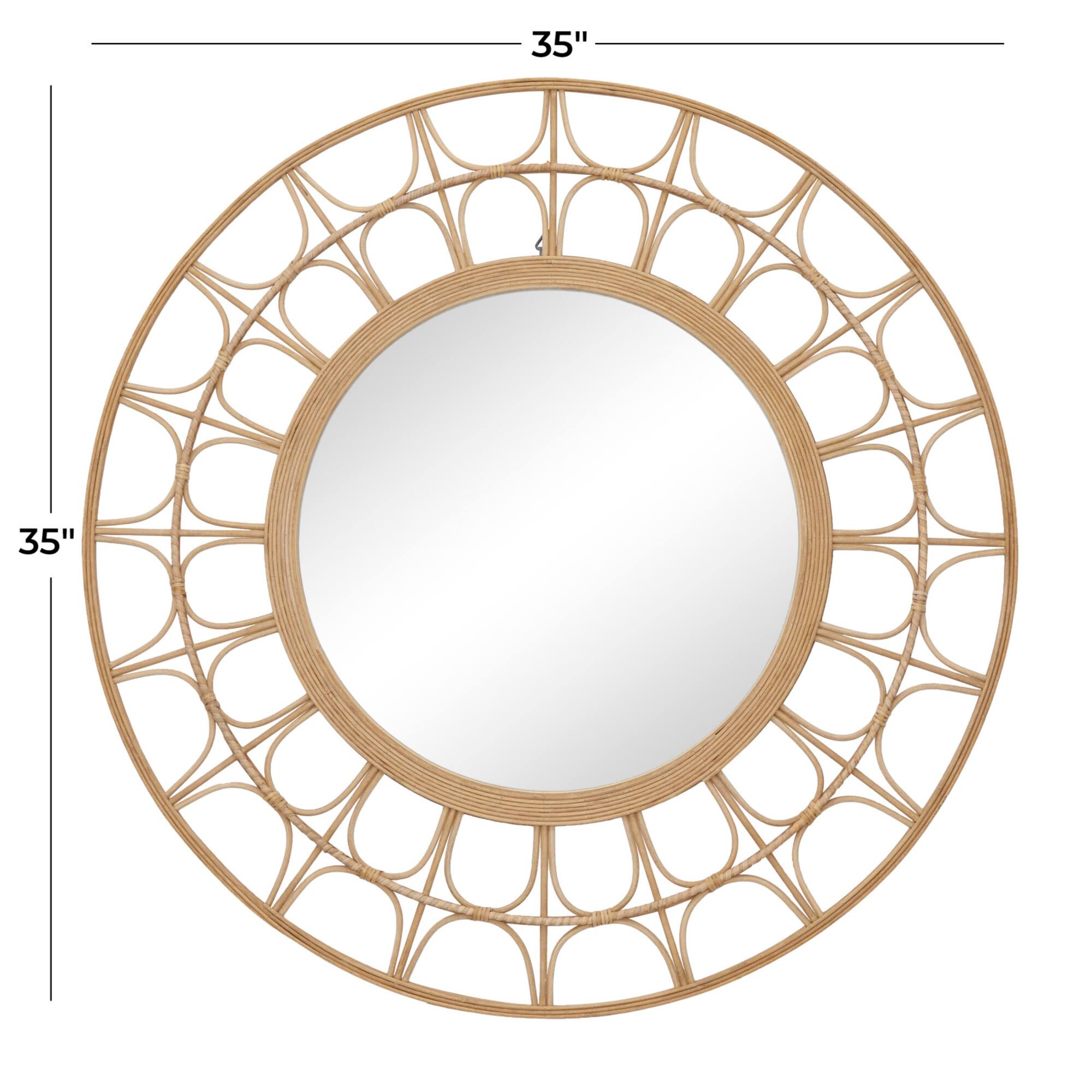 Brown Bamboo Bohemian Wall Mirror, 35" x 1" x 35"